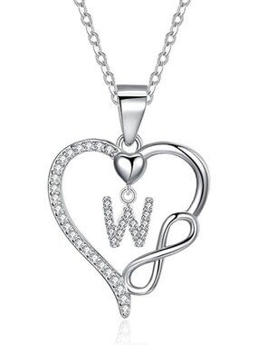 Letter W Dainty 925 Sterling Silver Infinity Heart Initial Necklace
